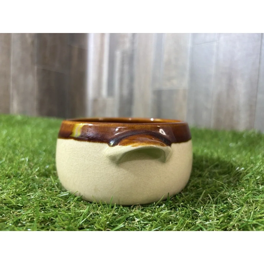 Vintage Brown & Beige Ceramic Soup / Casserole Dish‎ with Handles – Korea – Oven